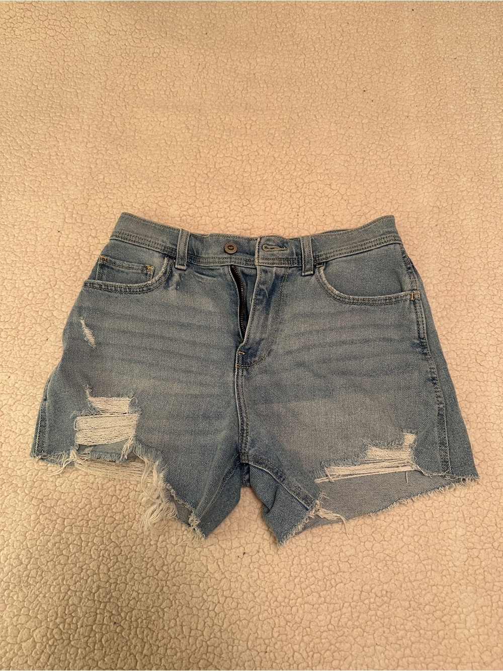 Hollister Light Blue Distressed High-Rise Denim Shorts